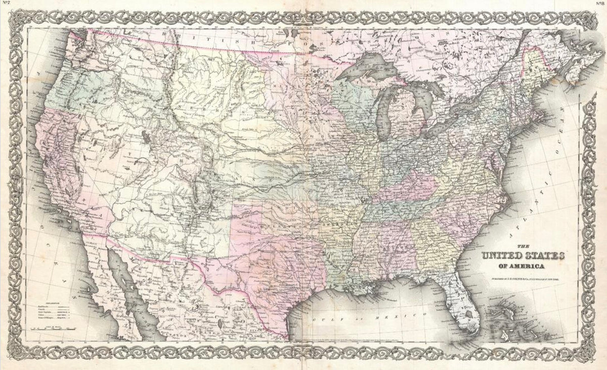 Colton Map of the United States (1855) – Houston Map Company